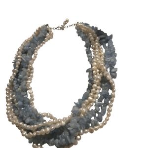 Elegant Blue and White Beaded Necklace